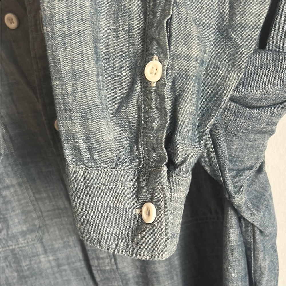 Express Men’s Blue Chambray Casual Button Down Long Sleeve Shirt - Picture 6 of 7